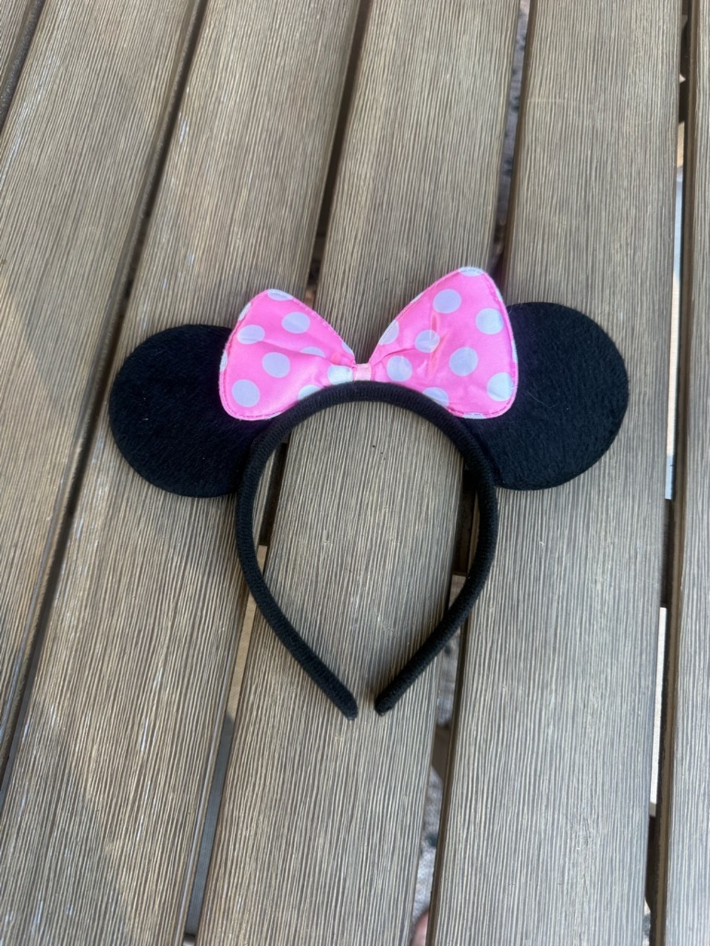 Disney Minnie Mouse Ears Headband Pink Polka Dot Bow Costume Disneyland